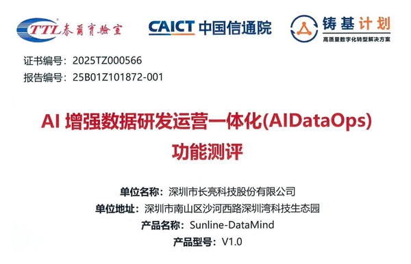 權威認證！長亮科技DataMind通過中國信通院AI增強DataOps功能測評